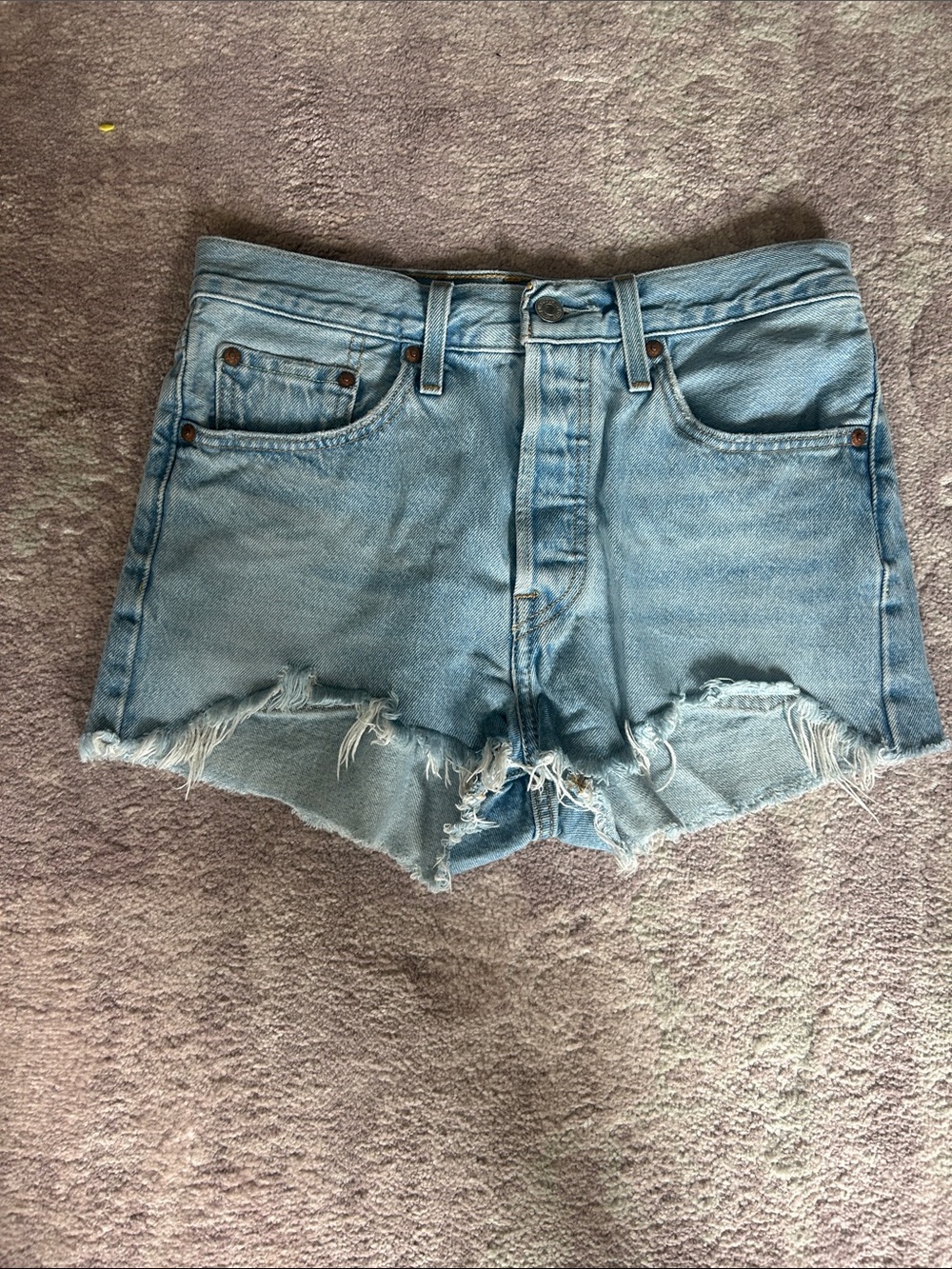 Levi's Light Wash Frayed Hem Denim Shorts